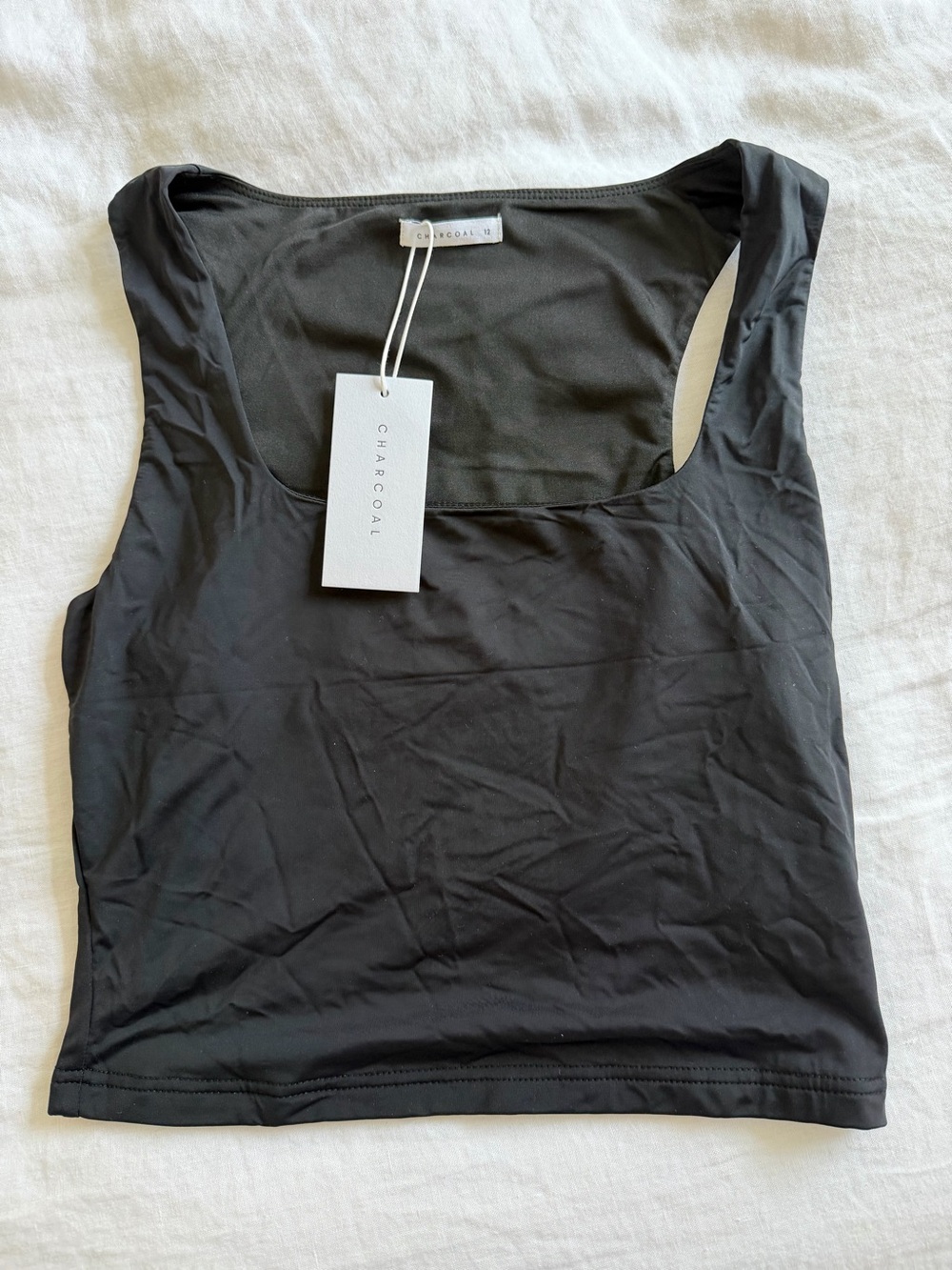 Charcoal Black Square Neck Tank Top - Charcoal